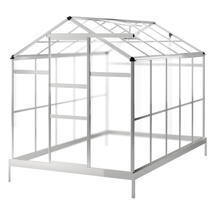 Szklarnia ogrodowa aluminiowa poliwęglanowa 5,6 m2 pięciosekcyjna z fundamentem 184x305 cm srebrna