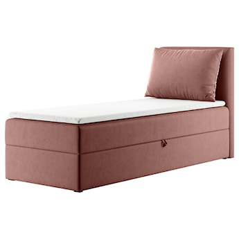 Łóżko kontynentalne 90x200 cm Fayence z pojemnikiem i topperem jednoosobowe różowe prawostronne