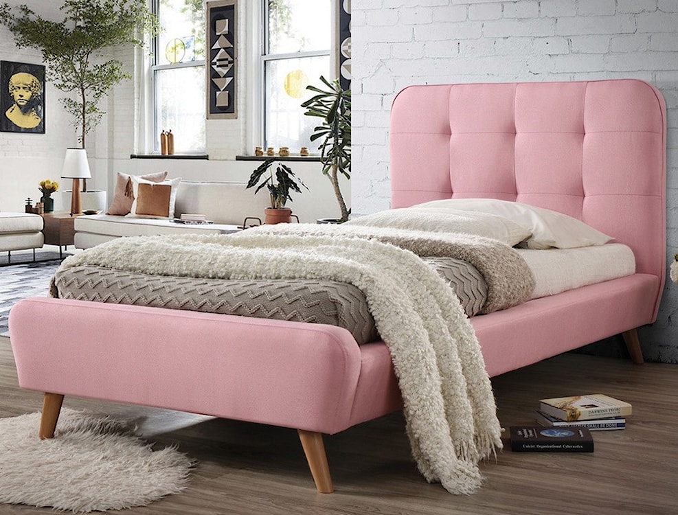 Łóżko tapicerowane Rikot różowe 90x200 cm  - zdjęcie 2