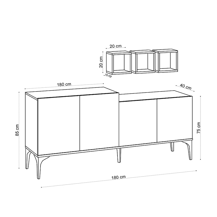 Komoda niska podwójna Manego z półkami w zestawie 180 cm  - zdjęcie 6