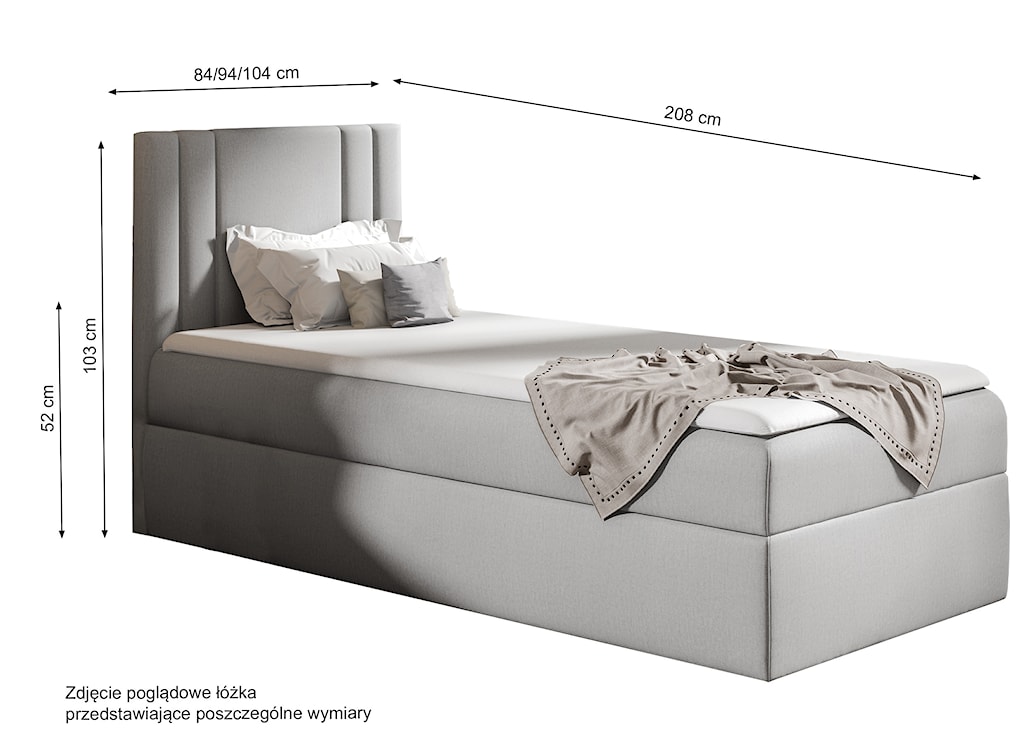 Łóżko kontynentalne jednosobowe Dulmo Mini 100x200 z pojemnikiem i topperem szare hydrofobowe  - zdjęcie 3