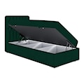Łóżko kontynentalne 90x200 cm Persival z pojemnikiem i topperem zielone welur lewostronne