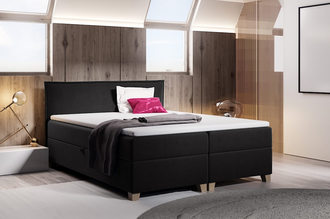Łóżko kontynentalne 180x200 cm Froncle z pojemnikami i topperem czarne  - zdjęcie 2