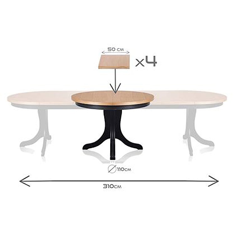 Stół rozkładany Lakkena okrągły 110-310x110 cm  - zdjęcie 6