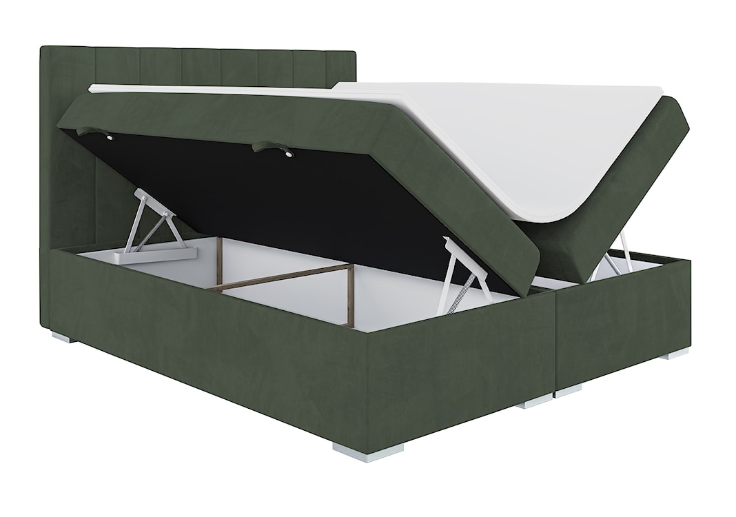 Łóżko kontynentalne 160x200 cm Alenna z pojemnikami i topperem oliwkowe welur hydrofobowy  - zdjęcie 4
