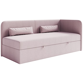 Łóżko młodzieżowe 90x200 cm Calmmo prawostronne z pojemnikiem różowe szenil hydrofobowy