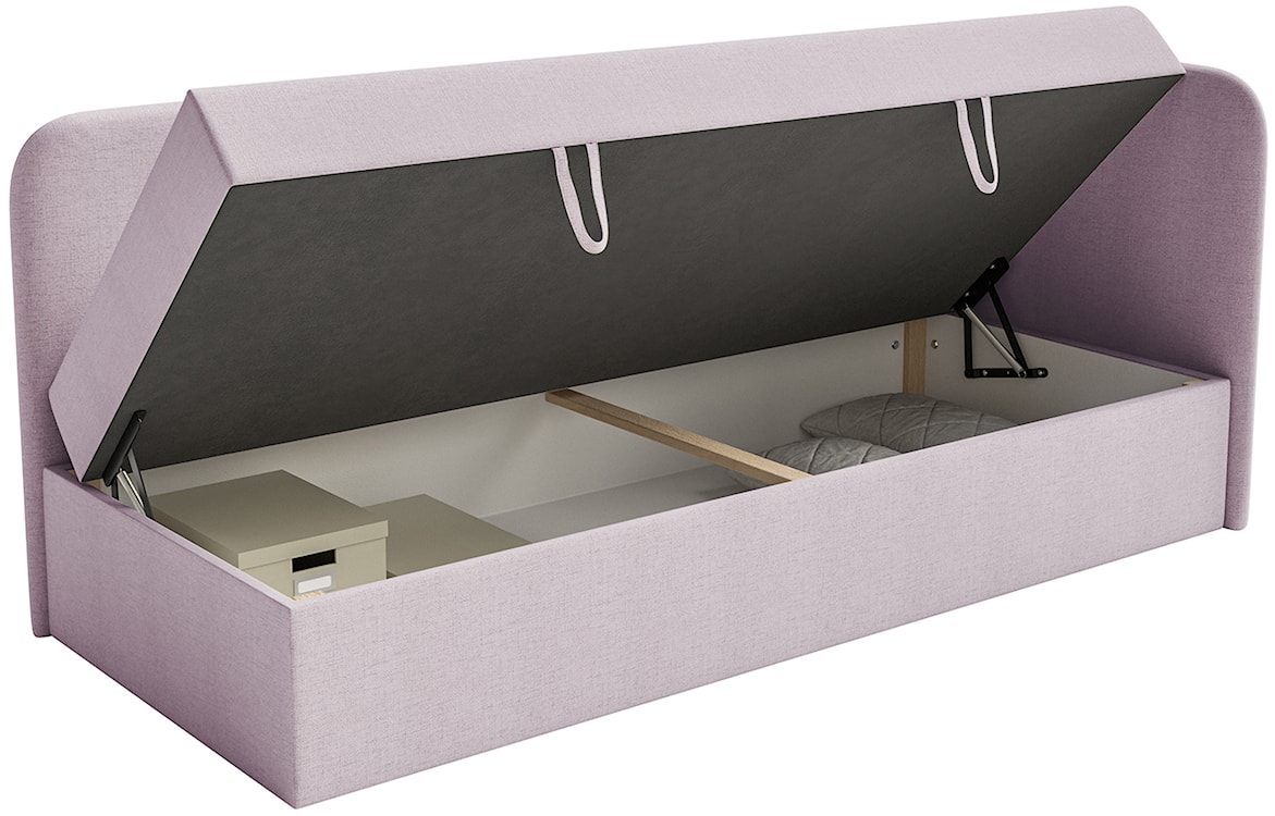 Łóżko młodzieżowe 90x200 cm Calmmo prawostronne z pojemnikiem różowe szenil hydrofobowy  - zdjęcie 7