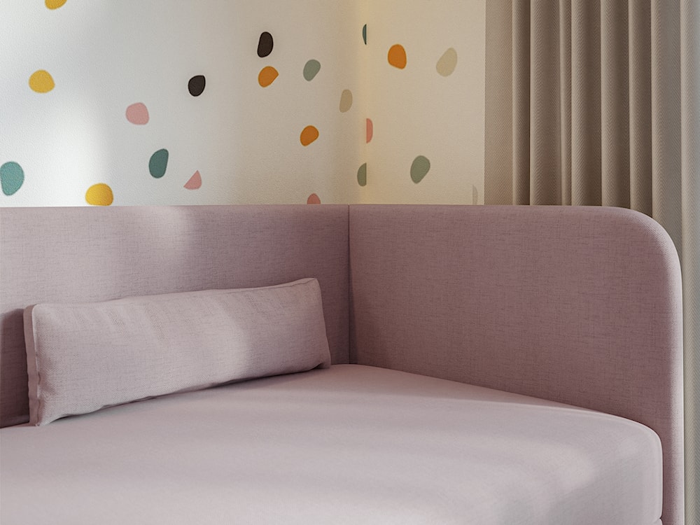 Łóżko młodzieżowe 90x200 cm Calmmo prawostronne z pojemnikiem różowe szenil hydrofobowy  - zdjęcie 5