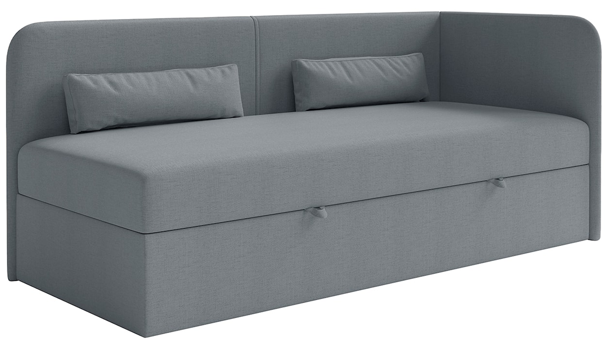 Łóżko młodzieżowe 90x200 cm Calmmo prawostronne z pojemnikiem ciemnoszare szenil hydrofobowy