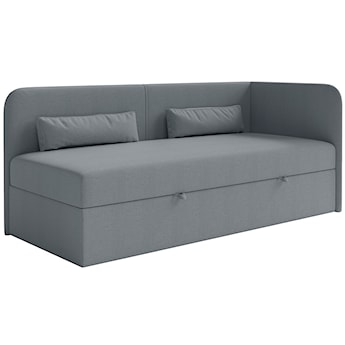 Łóżko młodzieżowe 90x200 cm Calmmo prawostronne z pojemnikiem ciemnoszare szenil hydrofobowy