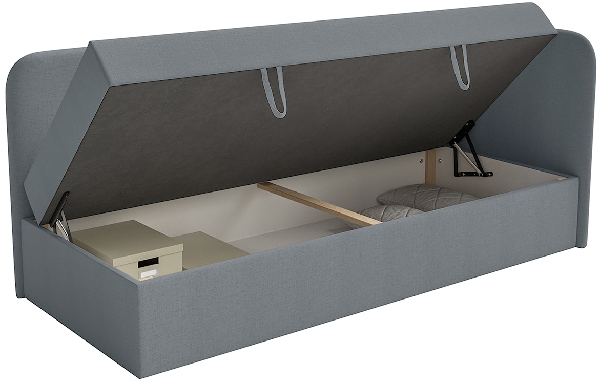 Łóżko młodzieżowe 90x200 cm Calmmo prawostronne z pojemnikiem ciemnoszare szenil hydrofobowy  - zdjęcie 7