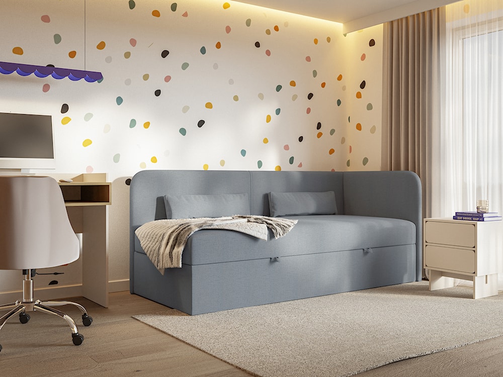 Łóżko młodzieżowe 90x200 cm Calmmo prawostronne z pojemnikiem ciemnoszare szenil hydrofobowy  - zdjęcie 4