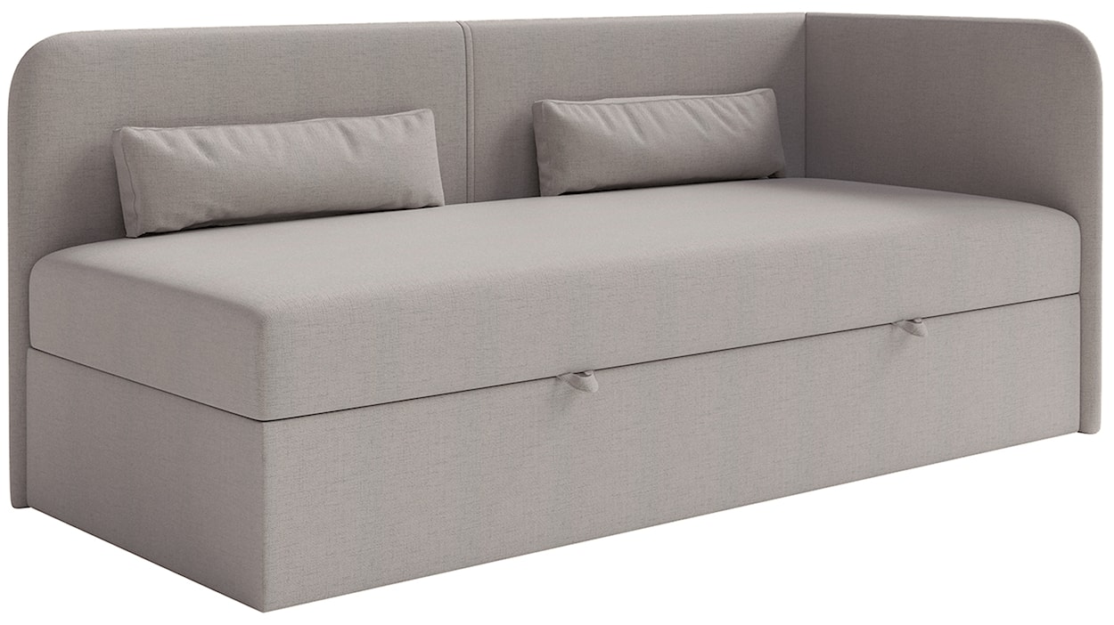 Łóżko młodzieżowe 90x200 cm Calmmo prawostronne z pojemnikiem ciemnobeżowe szenil hydrofobowy