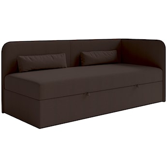 Łóżko młodzieżowe 90x200 cm Calmmo prawostronne z pojemnikiem ciemnobrązowe szenil hydrofobowy