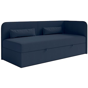 Łóżko młodzieżowe 90x200 cm Calmmo prawostronne z pojemnikiem granatowe szenil hydrofobowy