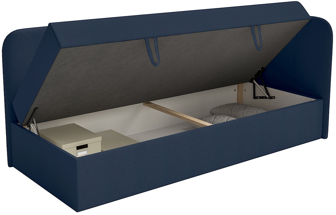 Łóżko młodzieżowe 90x200 cm Calmmo prawostronne z pojemnikiem granatowe szenil hydrofobowy  - zdjęcie 7