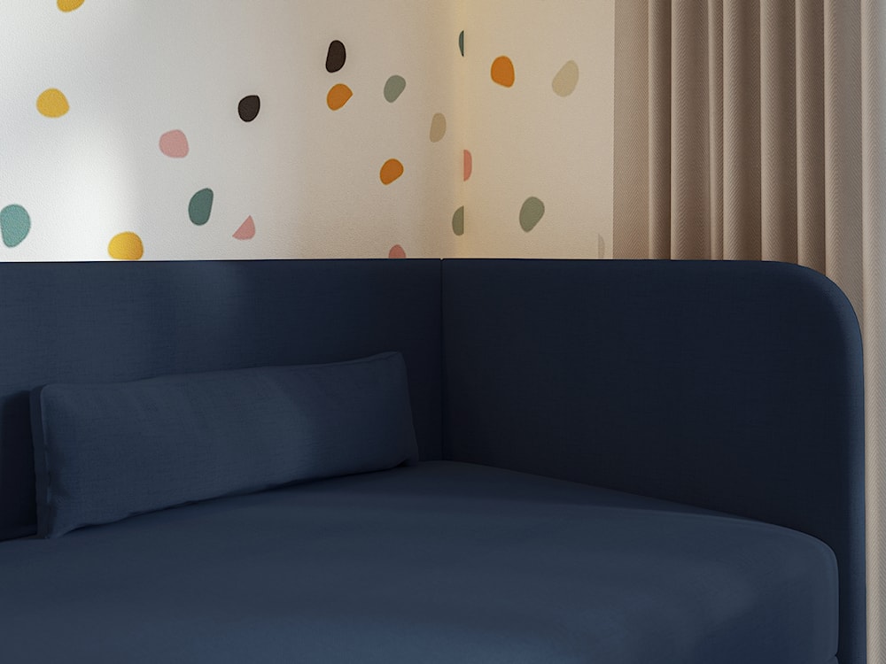 Łóżko młodzieżowe 90x200 cm Calmmo prawostronne z pojemnikiem granatowe szenil hydrofobowy  - zdjęcie 5