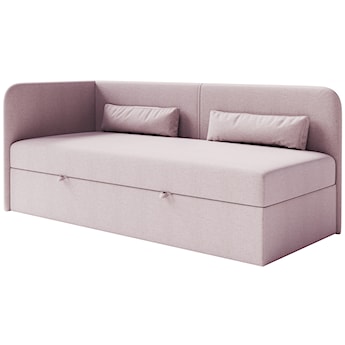 Łóżko młodzieżowe 90x200 cm Calmmo lewostronne z pojemnikiem różowe szenil hydrofobowy