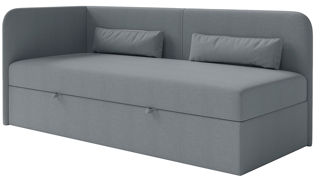 Łóżko młodzieżowe 90x200 cm Calmmo lewostronne z pojemnikiem ciemnoszare szenil hydrofobowy