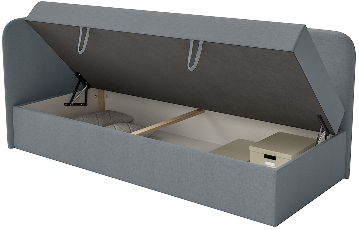 Łóżko młodzieżowe 90x200 cm Calmmo lewostronne z pojemnikiem ciemnoszare szenil hydrofobowy  - zdjęcie 7