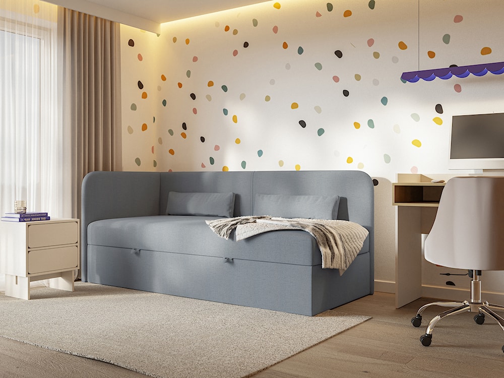 Łóżko młodzieżowe 90x200 cm Calmmo lewostronne z pojemnikiem ciemnoszare szenil hydrofobowy  - zdjęcie 4