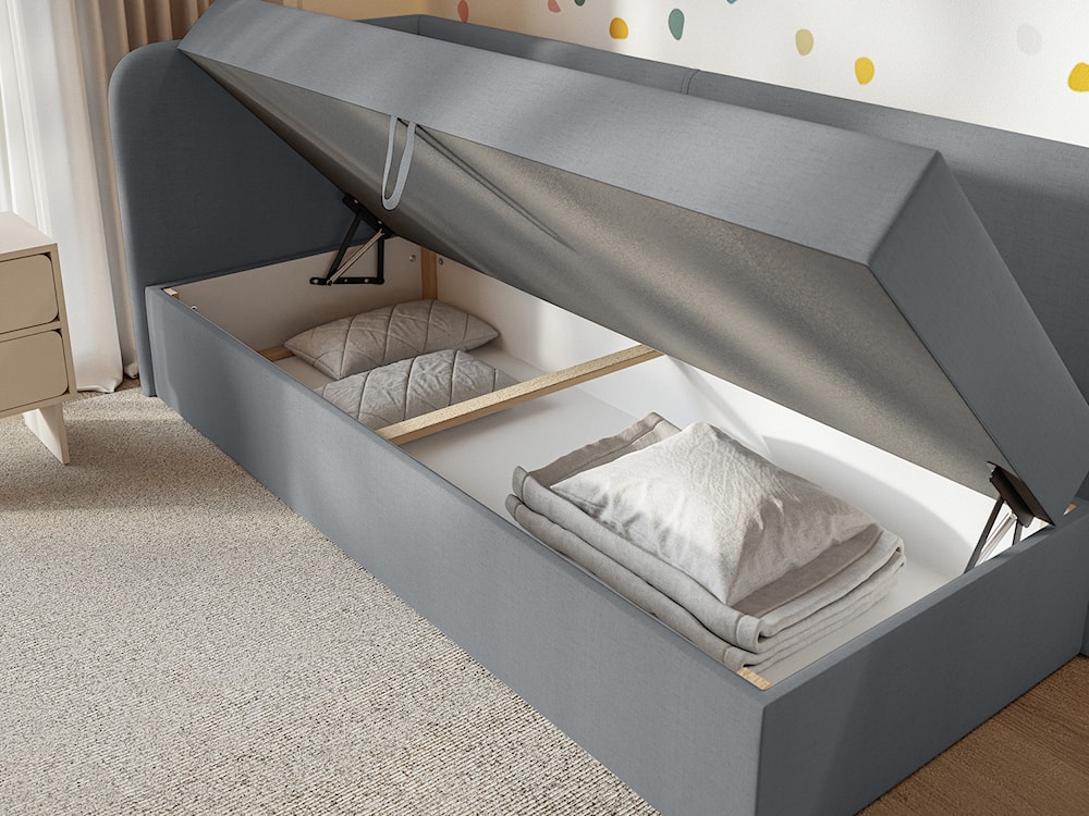 Łóżko młodzieżowe 90x200 cm Calmmo lewostronne z pojemnikiem ciemnoszare szenil hydrofobowy  - zdjęcie 3