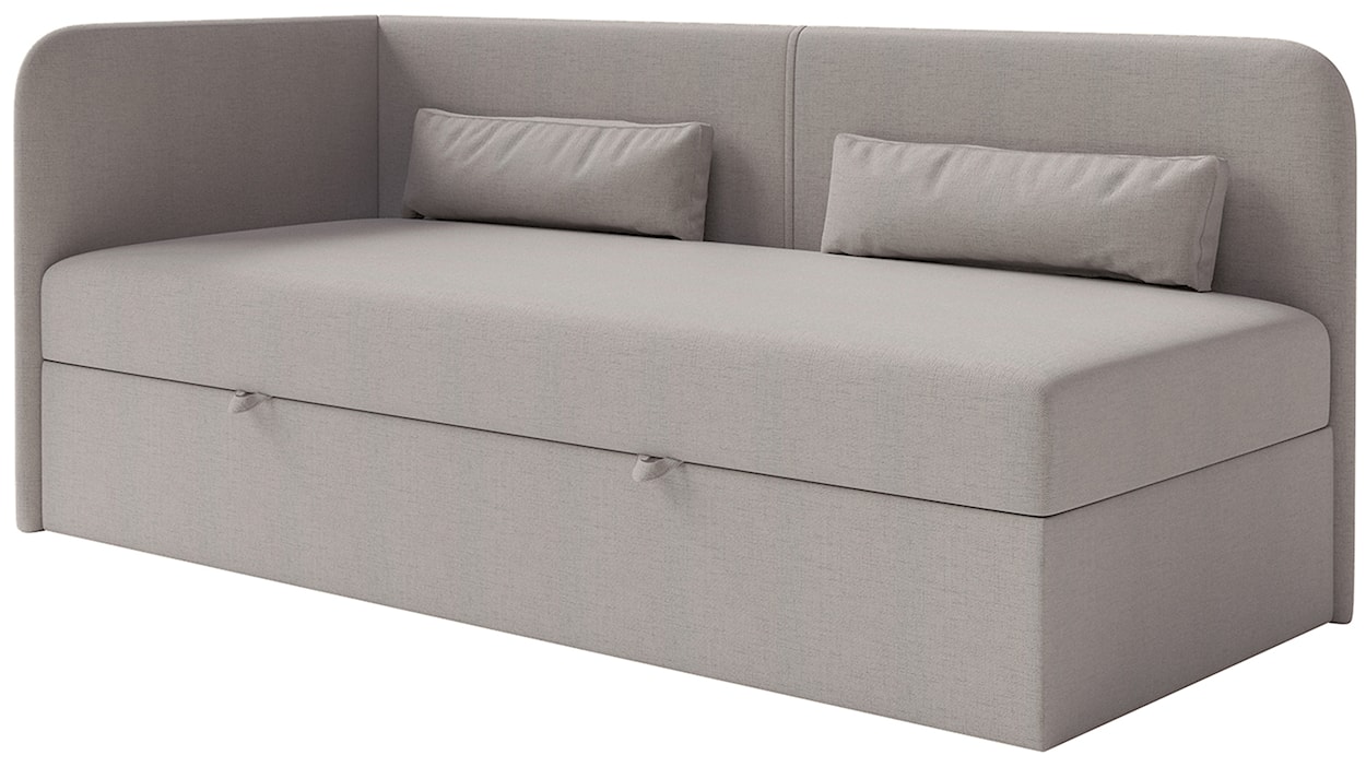 Łóżko młodzieżowe 90x200 cm Calmmo lewostronne z pojemnikiem ciemnobeżowe szenil hydrofobowy
