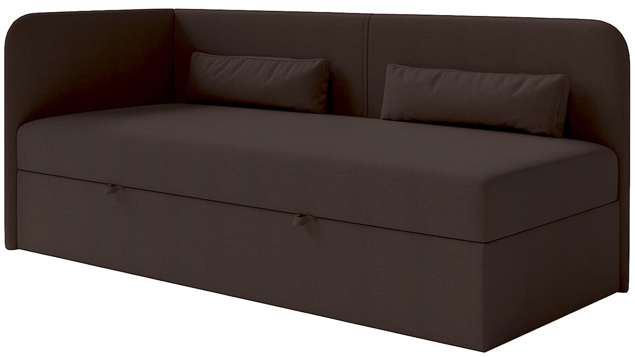 Łóżko młodzieżowe 90x200 cm Calmmo lewostronne z pojemnikiem ciemnobrązowe szenil hydrofobowy