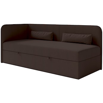 Łóżko młodzieżowe 90x200 cm Calmmo lewostronne z pojemnikiem ciemnobrązowe szenil hydrofobowy