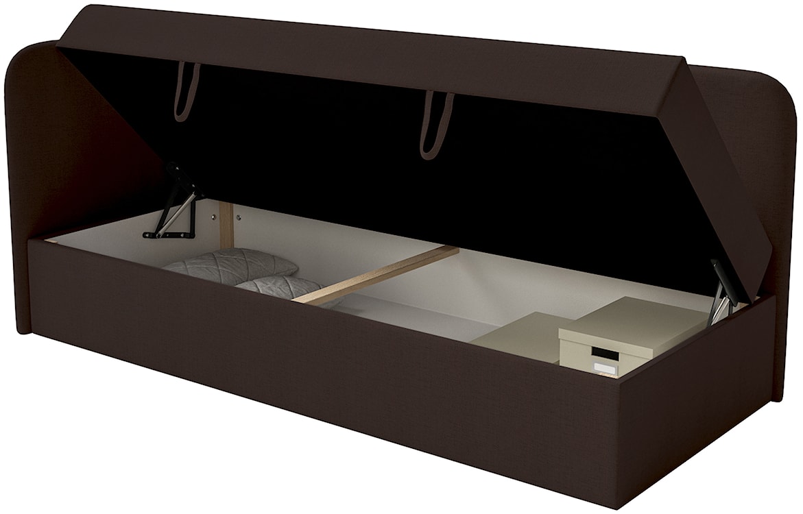 Łóżko młodzieżowe 90x200 cm Calmmo lewostronne z pojemnikiem ciemnobrązowe szenil hydrofobowy  - zdjęcie 7