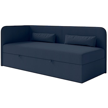 Łóżko młodzieżowe 90x200 cm Calmmo lewostronne z pojemnikiem granatowe szenil hydrofobowy