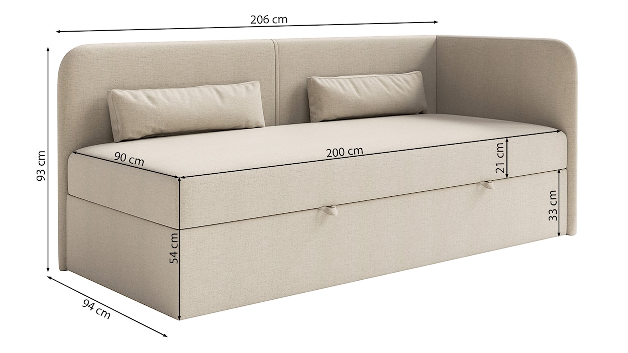 Łóżko młodzieżowe 90x200 cm Calmmo prawostronne z pojemnikiem oliwkowe szenil hydrofobowy  - zdjęcie 8