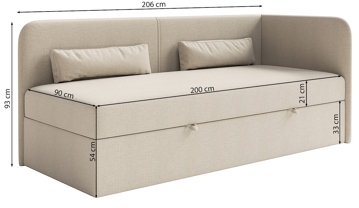 Łóżko młodzieżowe 90x200 cm Calmmo prawostronne z pojemnikiem oliwkowe szenil hydrofobowy  - zdjęcie 8