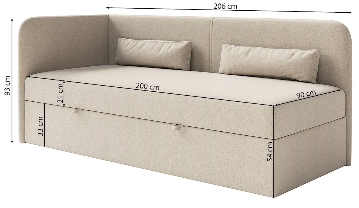 Łóżko młodzieżowe 90x200 cm Calmmo lewostronne z pojemnikiem jasnobeżowe szenil hydrofobowy  - zdjęcie 8