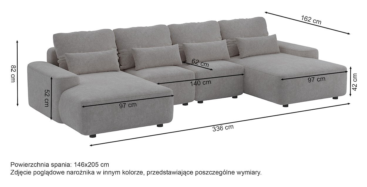 Narożnik z funkcją spania Carnos U-kształtny jasnobeżowy welur hydrofobowy łatwoczyszczący  - zdjęcie 8