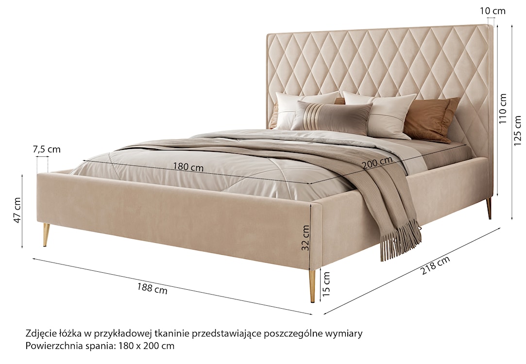 Łóżko tapicerowane 180x200 cm Caro z pojemnikiem szarobeżowe welur hydrofobowy złote nóżki  - zdjęcie 5