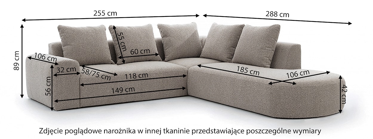 Narożnik modułowy Castellina L-kształtny 255 cm większy kremowy w tkaninie boucle prawostronny  - zdjęcie 4