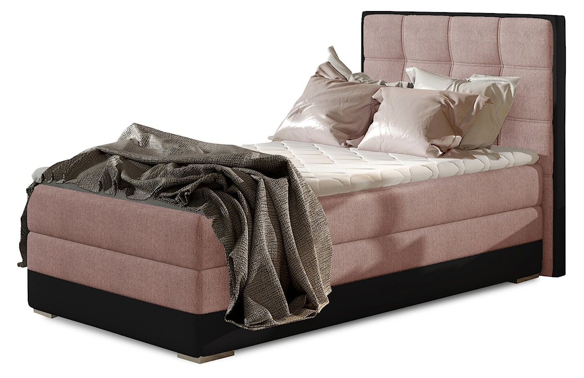 Łóżko kontynentalne Yassan 90x200 cm jednoosobowe z pojemnikiem różowe / czarne welwet / ekoskóra prawostronne