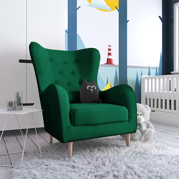 Fotel uszak Calmino Duży zielony velvet  - zdjęcie 2
