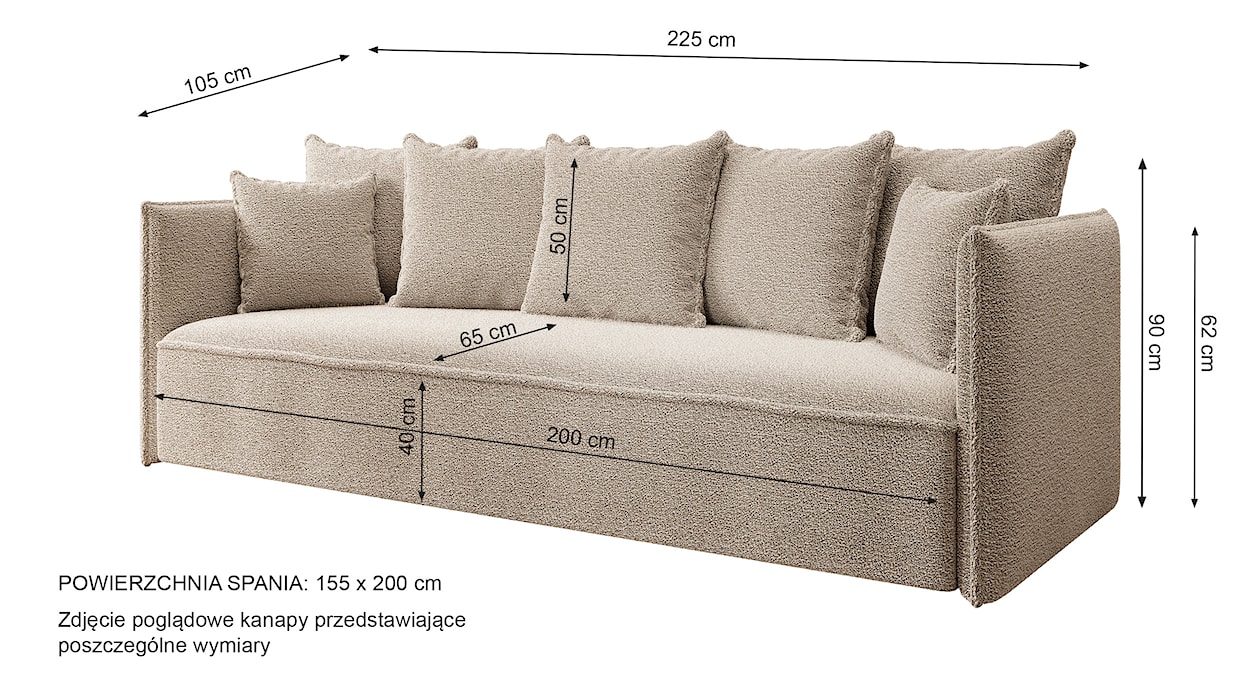 Kanapa rozkładana trzyosobowa Calabrio z pojemnikiem boucle beżowa  - zdjęcie 7