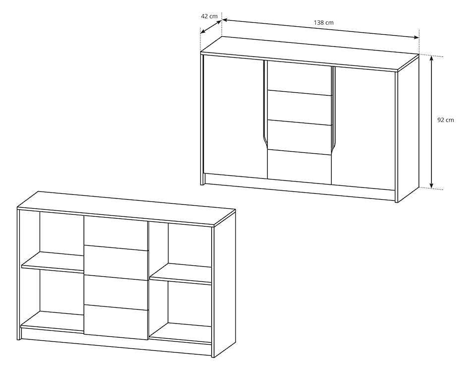 Komoda dwudrzwiowa Tulon 138 cm z czterema szufladami grafit / biała  - zdjęcie 3