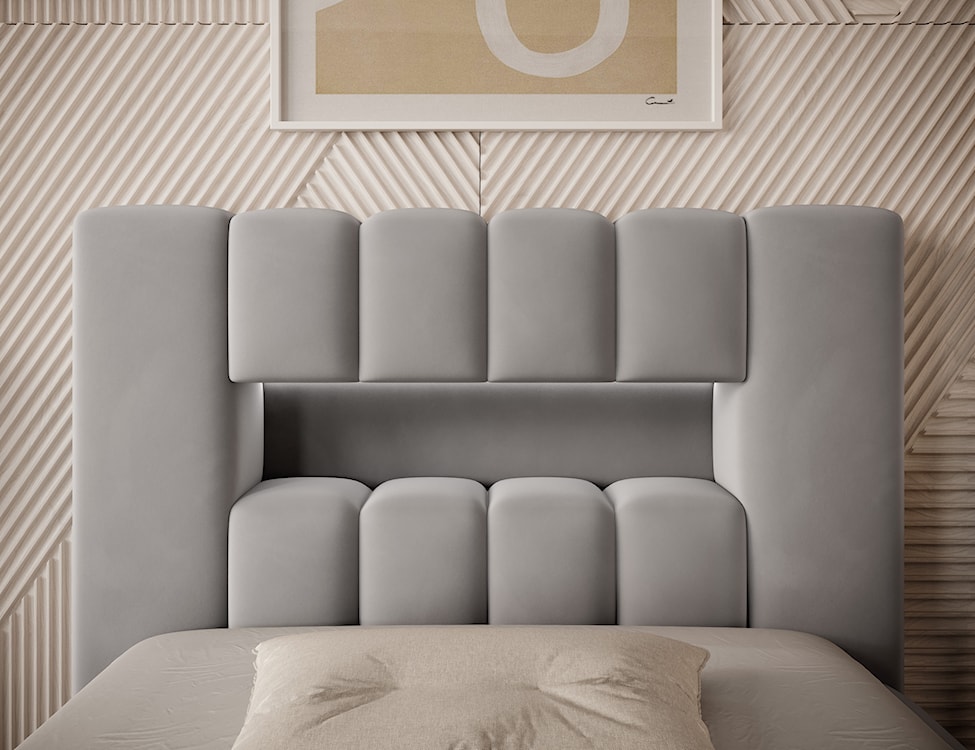 Łóżko tapicerowane 90x200 cm Rodeiro z pojemnikiem i oświetleniem jasnoszare w tkaninie hydrofobowej  - zdjęcie 5