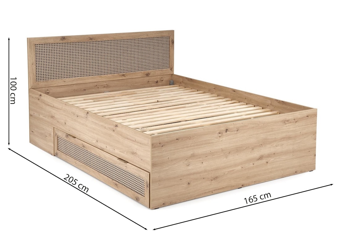 Łóżko drewniane Trivilla z szufladami dąb artisan/ plecionka wiedeńska  - zdjęcie 10