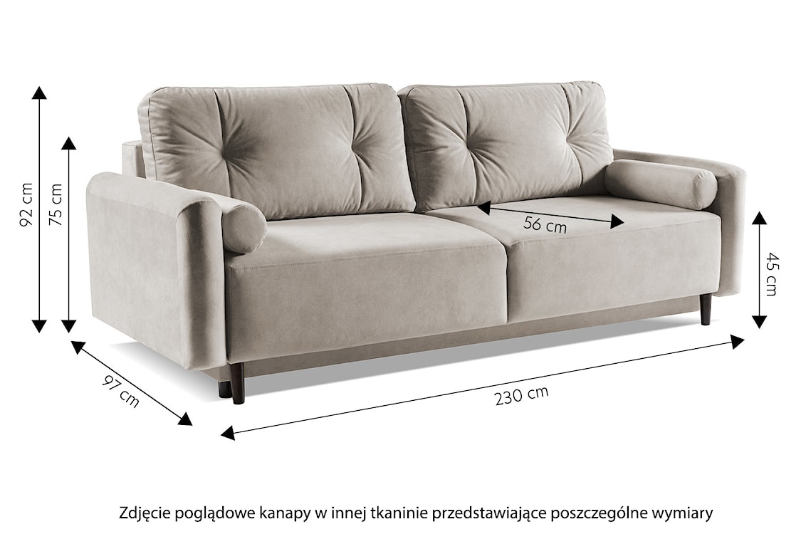 Kanapa rozkładana trzyosobowa Juskoge z pojemnikiem ciemnoszara welur łatwoczyszczący  - zdjęcie 9