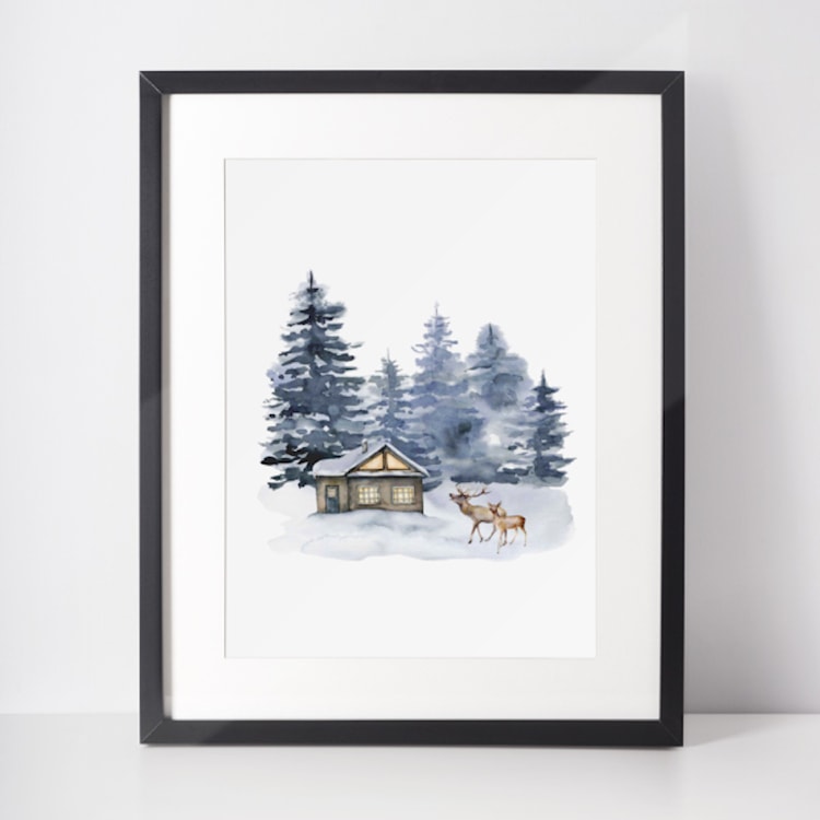 Plakat świąteczny Winter 30x40 cm chatka w lesie 
