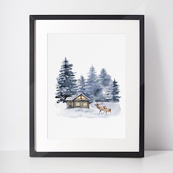 Plakat świąteczny Winter 30x40 cm chatka w lesie