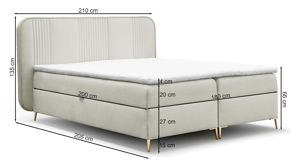 Łóżko kontynentalne 180x200 cm Clarentino z dwoma pojemnikami i topperem granatowe welur hydrofobowy  - zdjęcie 5