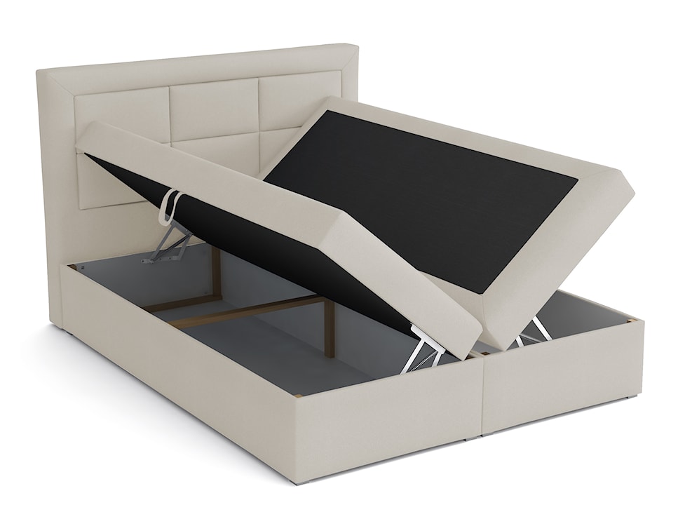 Łóżko kontynentalne 140x200 cm Nolio z pojemnikami i topperem kremowe plecionka hydrofobowe  - zdjęcie 3