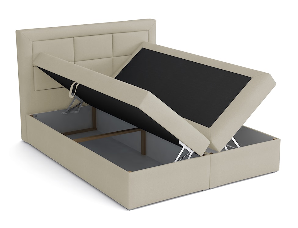 Łóżko kontynentalne 180x200 cm Nolio z pojemnikami i topperem jasnobeżowe plecionka hydrofobowe  - zdjęcie 3