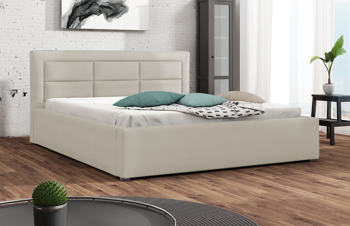 Łóżko tapicerowane 160x200 cm Nolio kremowe plecionka hydrofobowe  - zdjęcie 2